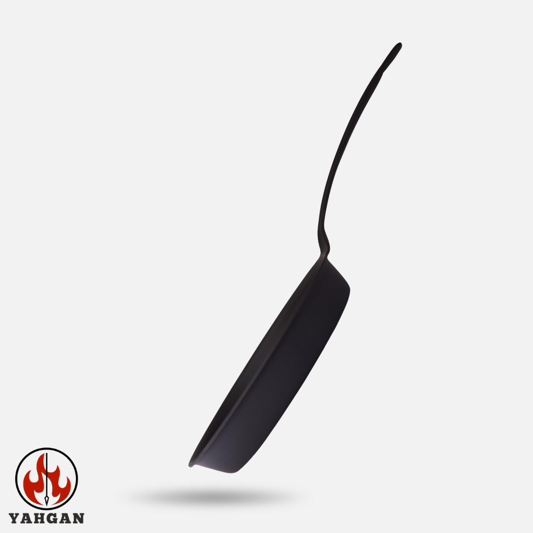 Yahgan Black Series carbon steel pan handle — cutaway spear design, one-piece forged