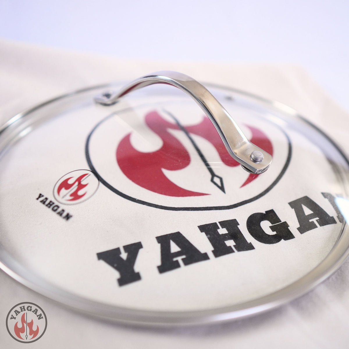 Yahgan tempered glass lid with steam vent and stainless steel rim