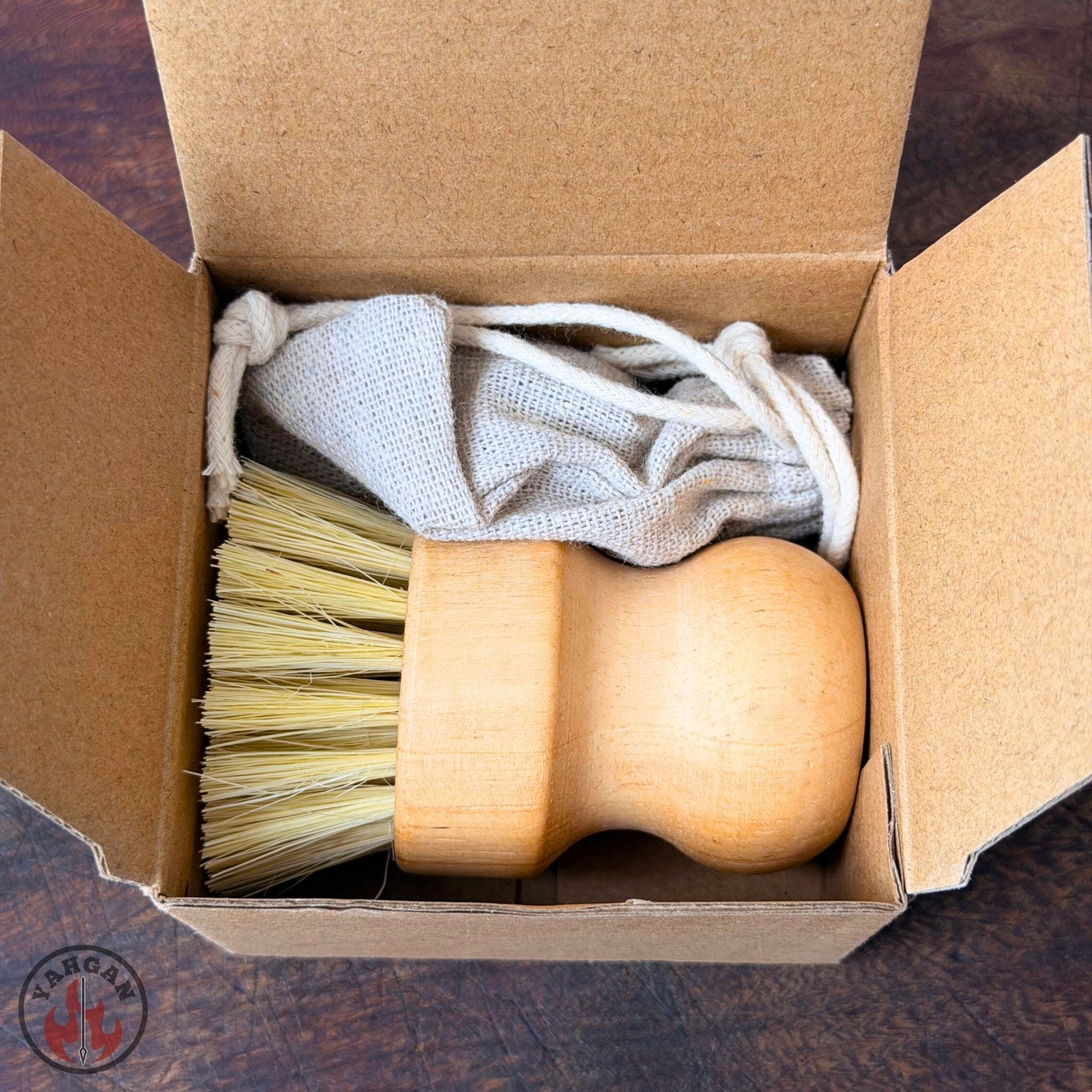 Yahgan Care Kit branded kraft gift box — carbon steel pan cleaning kit packaging