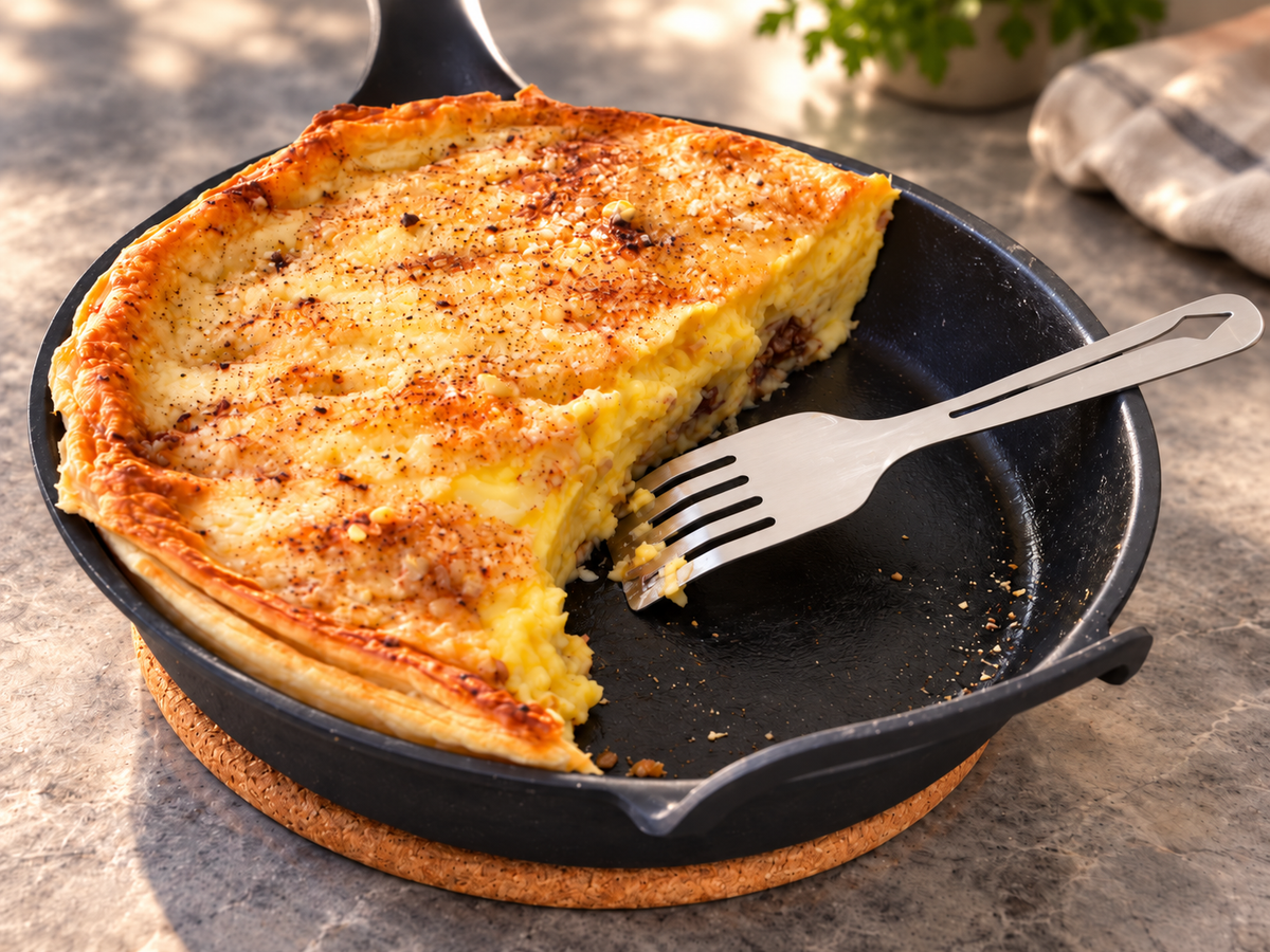 Yahgan Mano spatula with a pastel de papas, a potato and mince bake